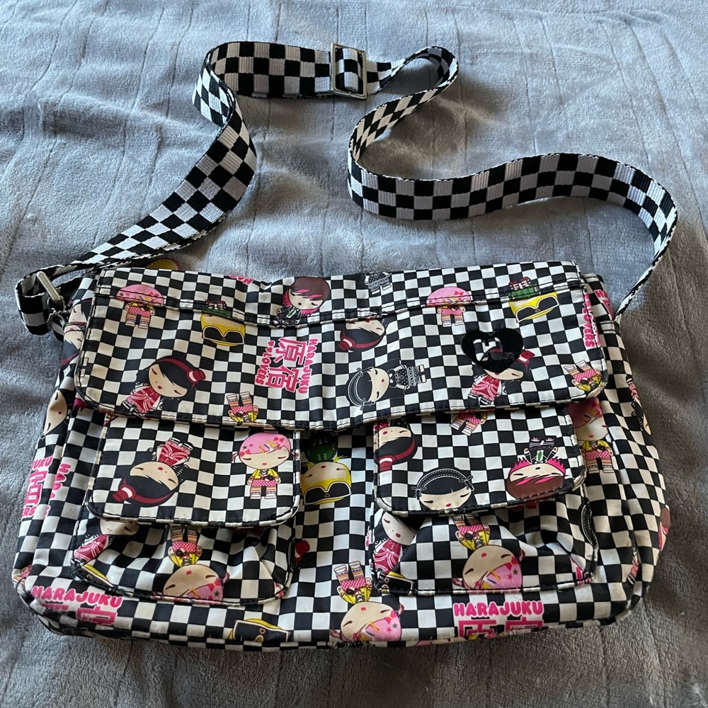 Harajuku Lovers Black and White Crossbody Bag with Checkered Design